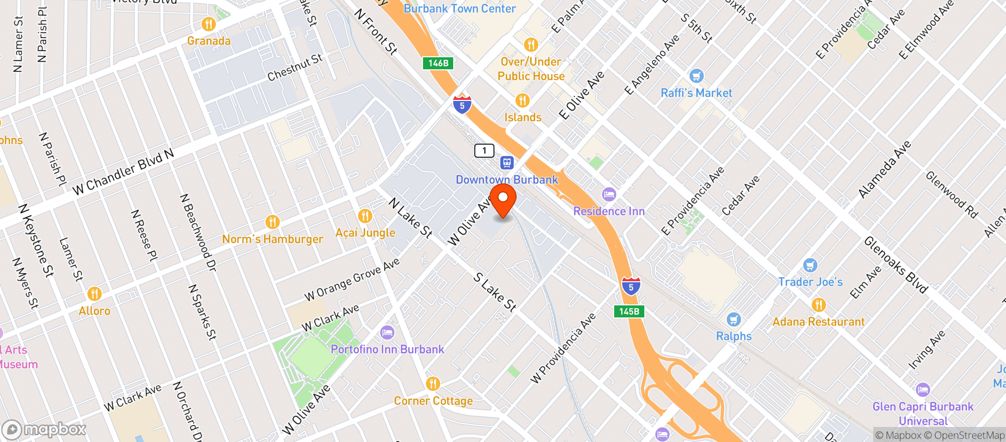 Map showing Aai Jungle Bowls Cafe - Burbank