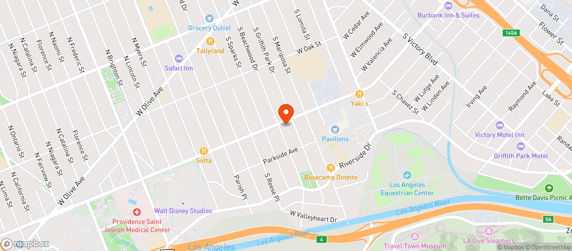 Map showing Burbank Deli & Market