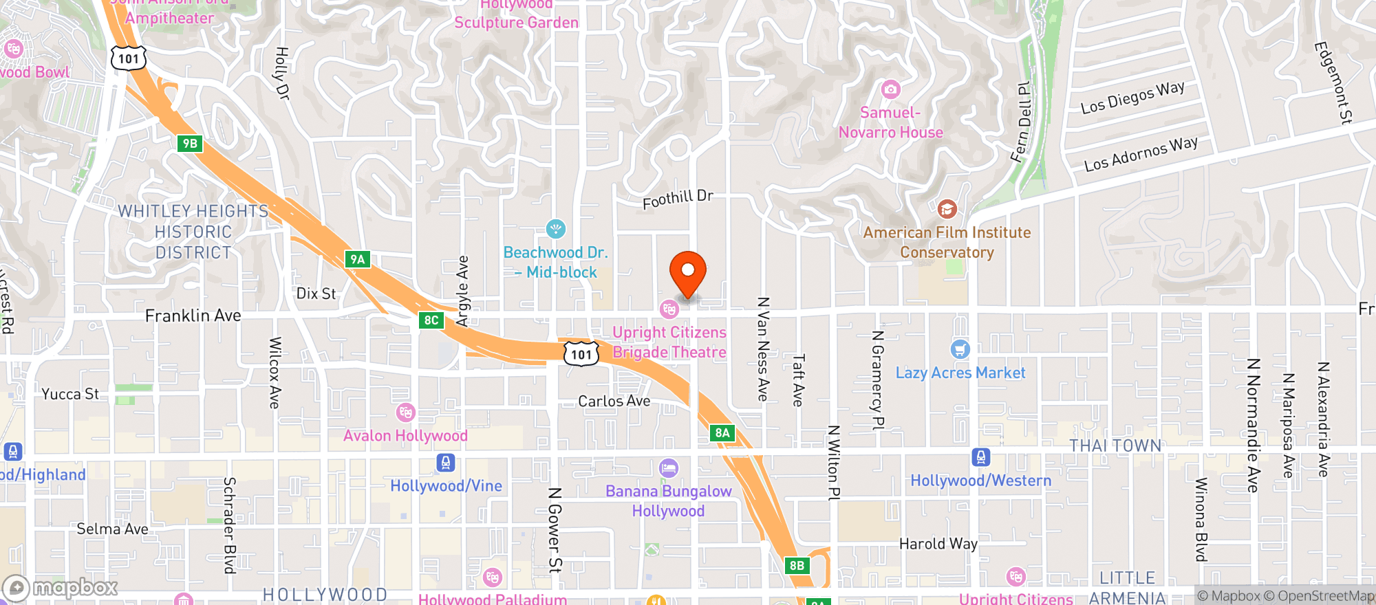 Map showing The Oaks Gourmet