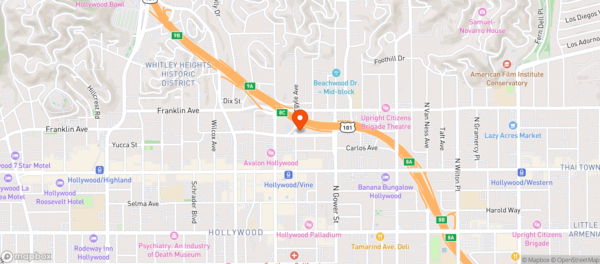 Map showing Kimpton Everly Hotel