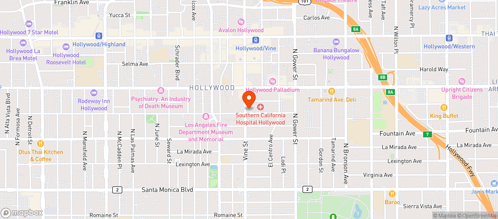 Map showing K & L Hollywood