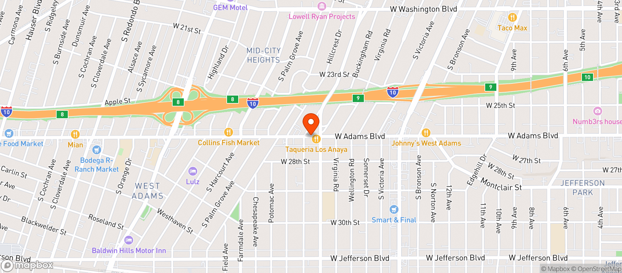 Map showing Adams Liquor - Los Angeles_2