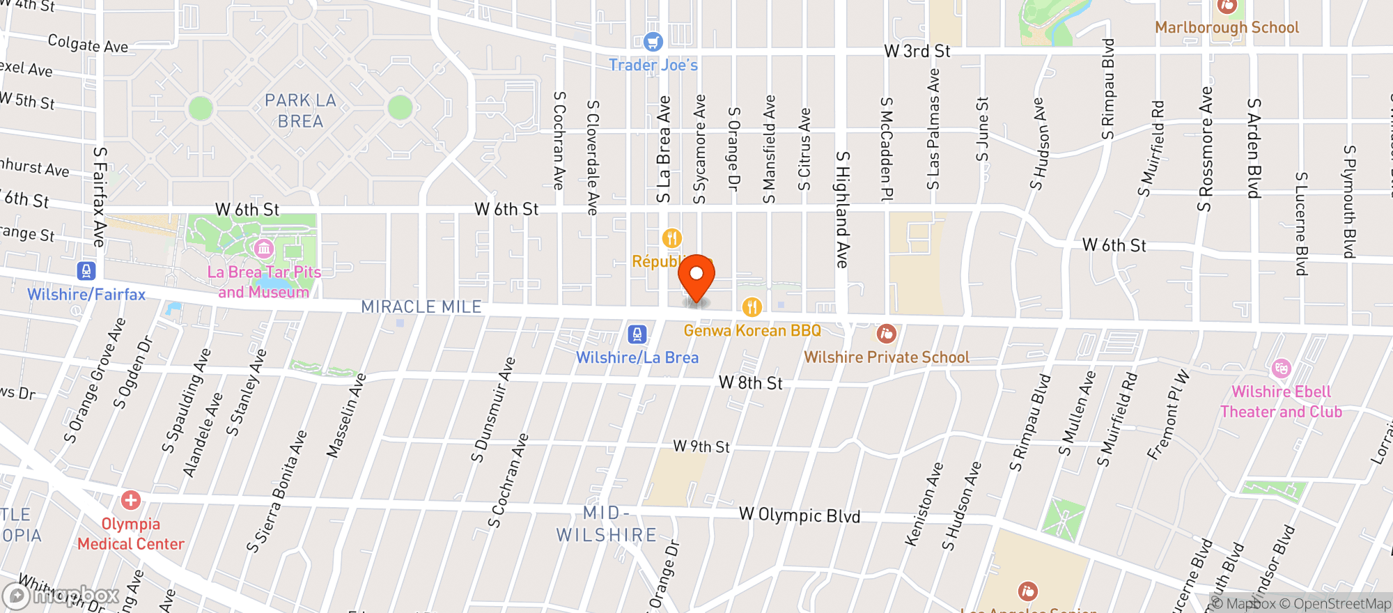 Map showing Wilshire-LA