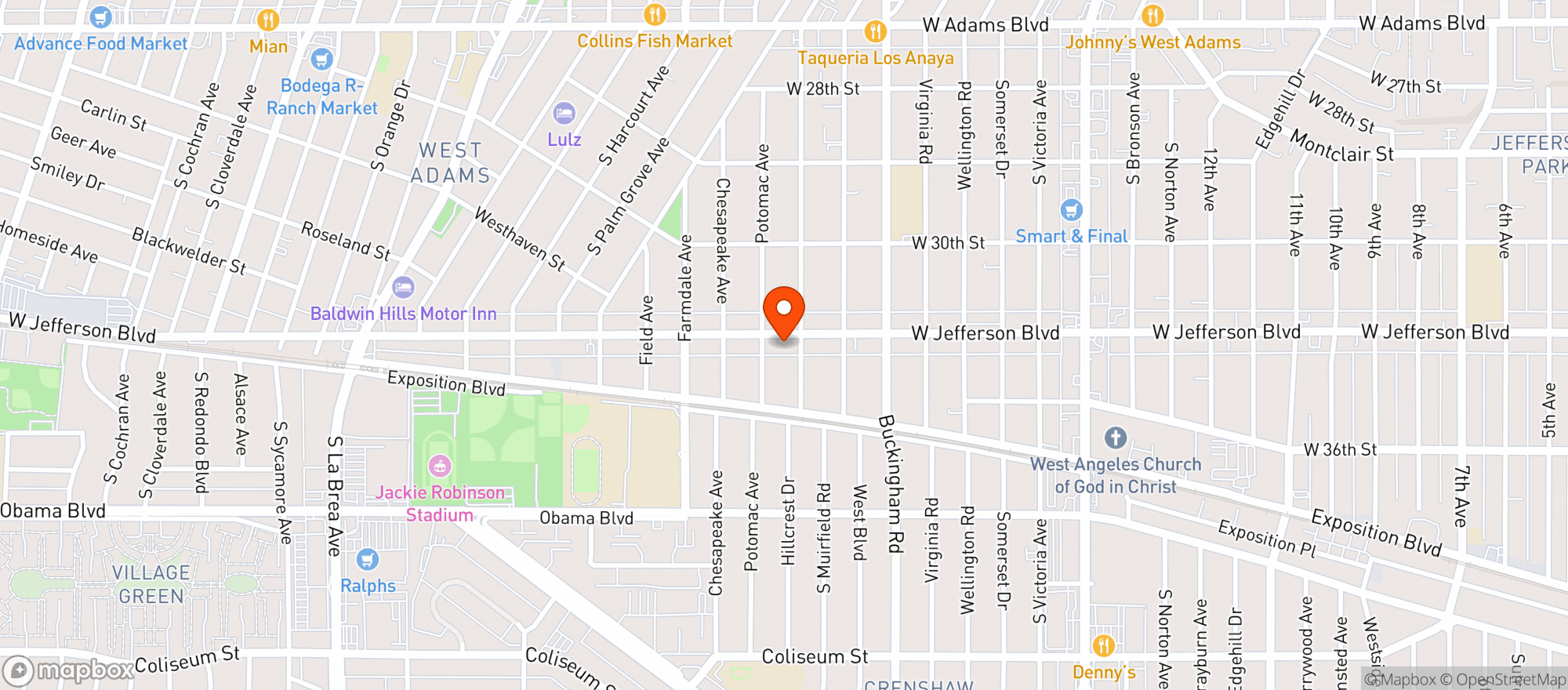 Map showing Highly Likely Cafe West Adams
