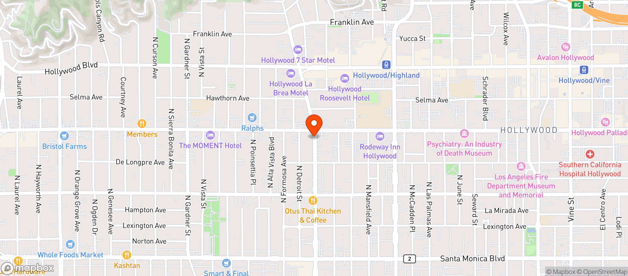 Map showing Mobil - Sunset & La Brea