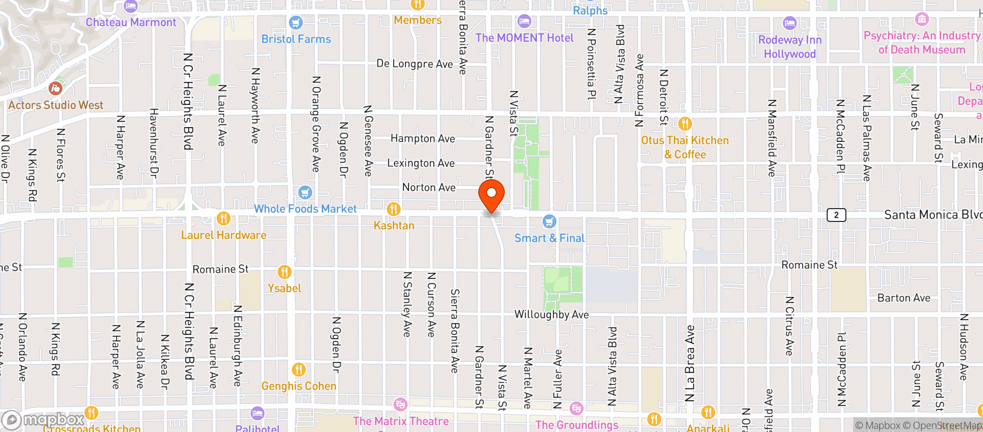 Map showing Javista Coffee - West Hollywood