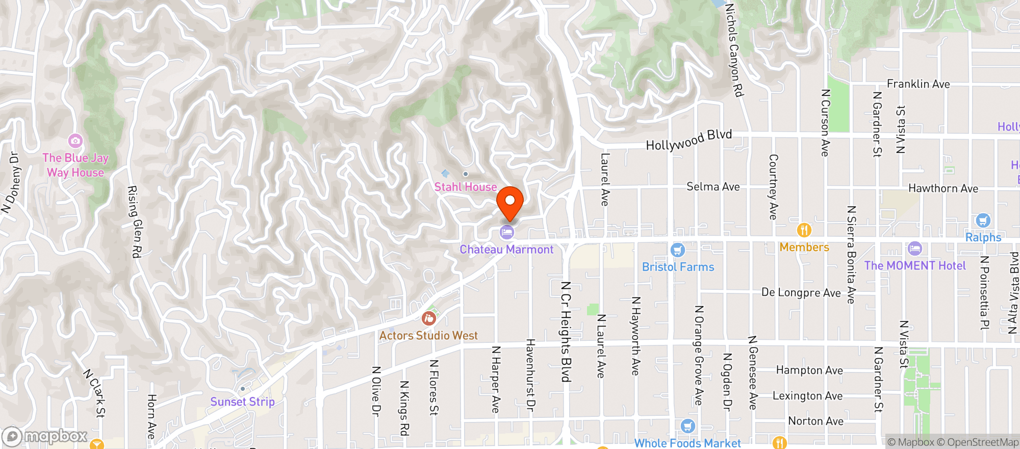 Map showing Chateau Marmont Restaurant