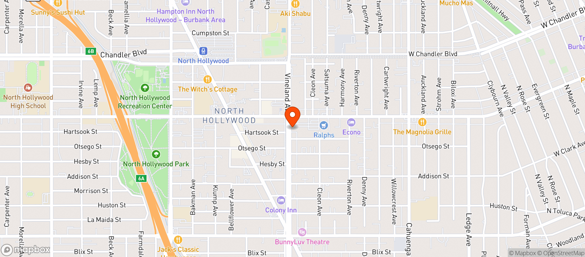 Map showing Gnc - 5960 - North Hollywood Plaza