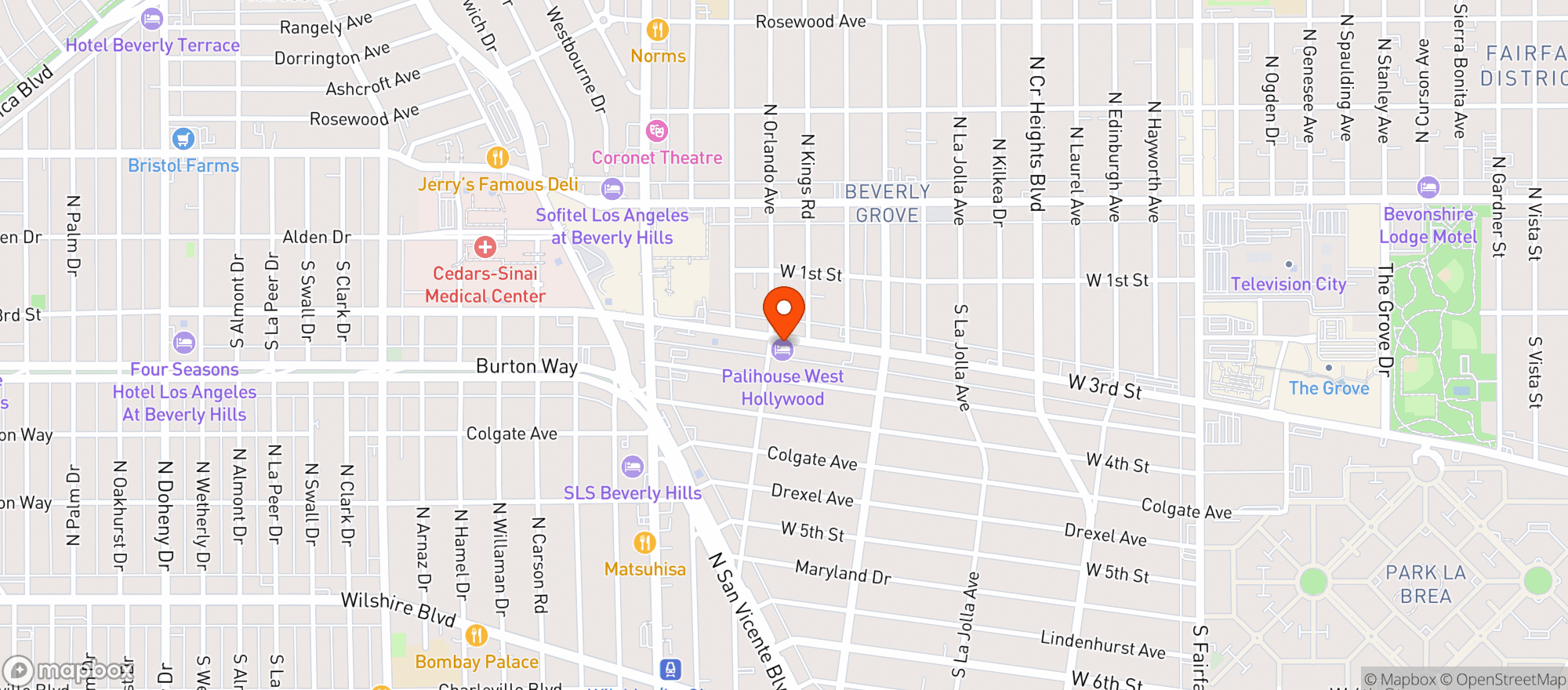 Map showing Palihouse West Hollywood