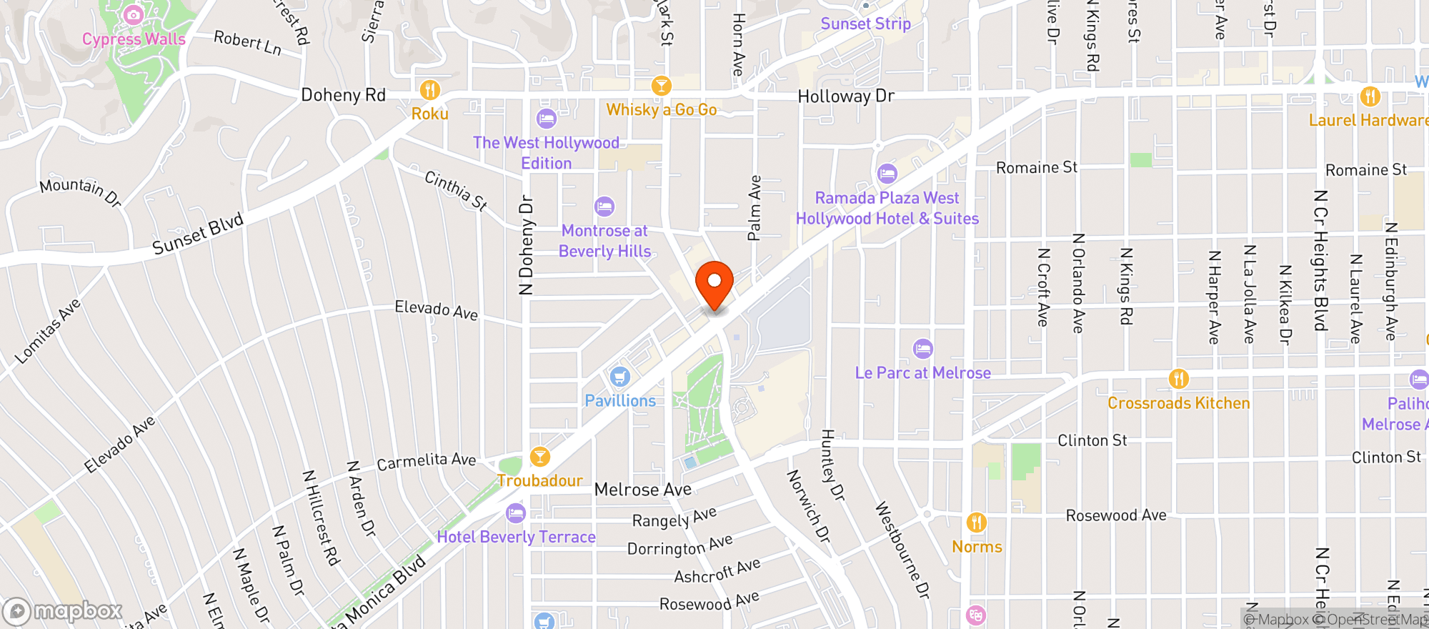Map showing GREEN QWEEN - WEST HOLLYWOOD