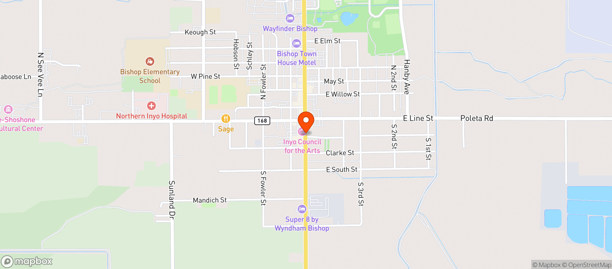 Map showing Great Basin Bakery - Bishop