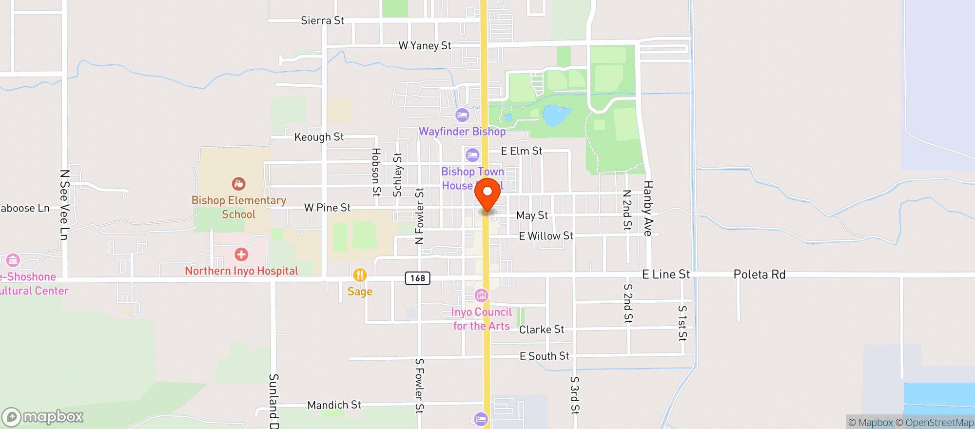 Map showing Looney Bean - Bishop