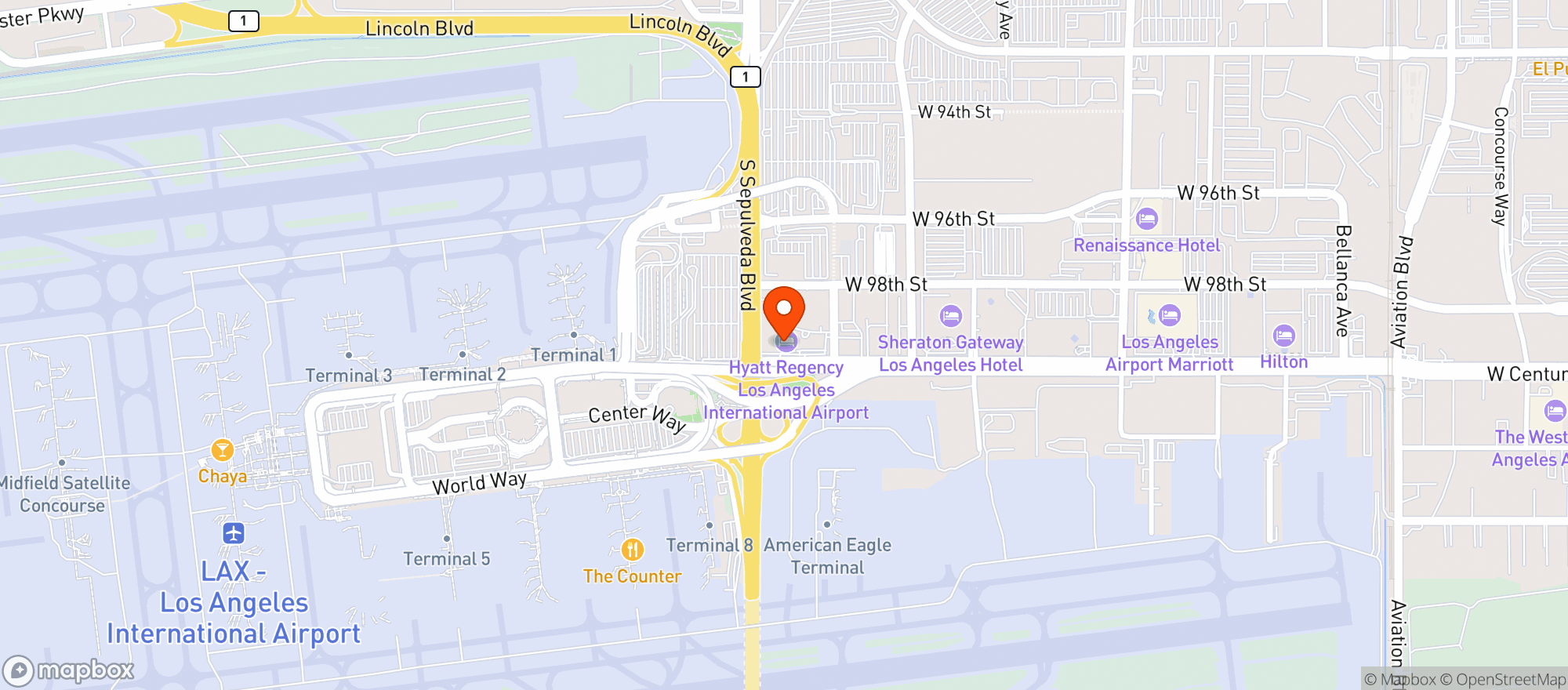 Map showing Hyatt Regency Los Angeles International Airport