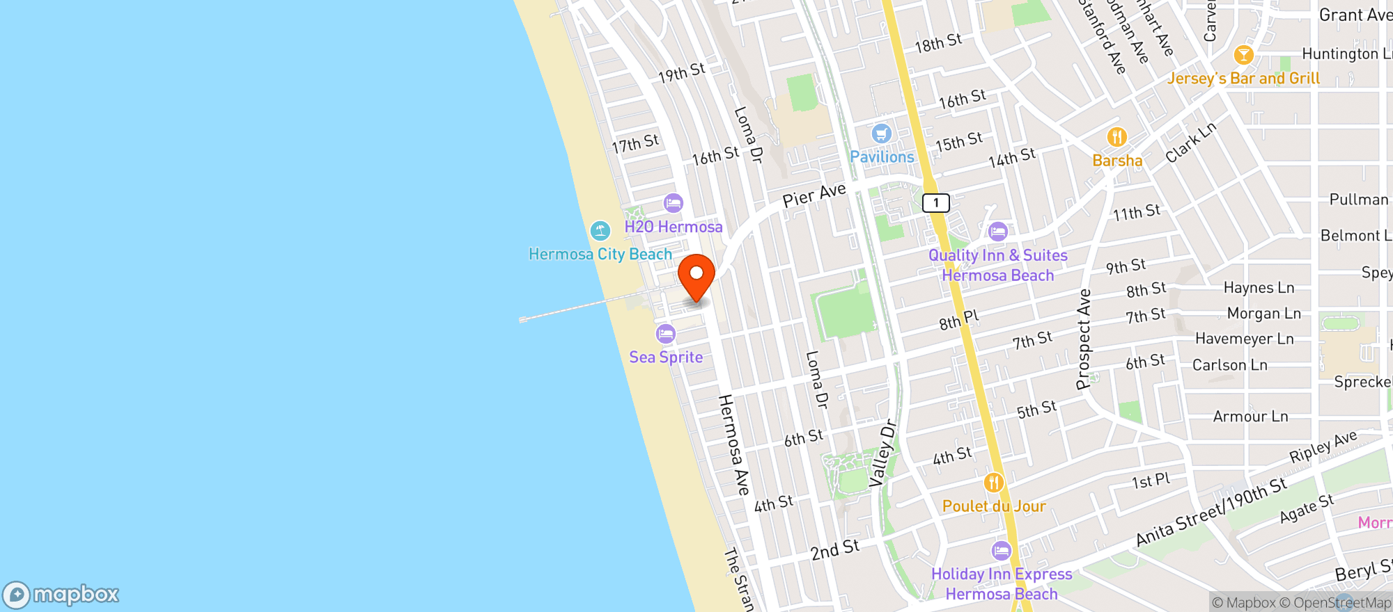Map showing Roberts Liquor - Hermosa Beach