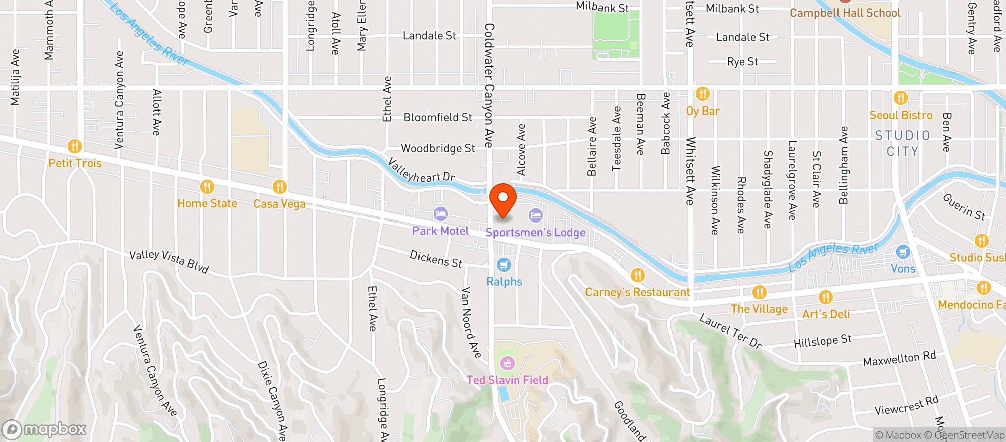 Map showing Cosette Wine Bar/ Rolling Greens Studio City