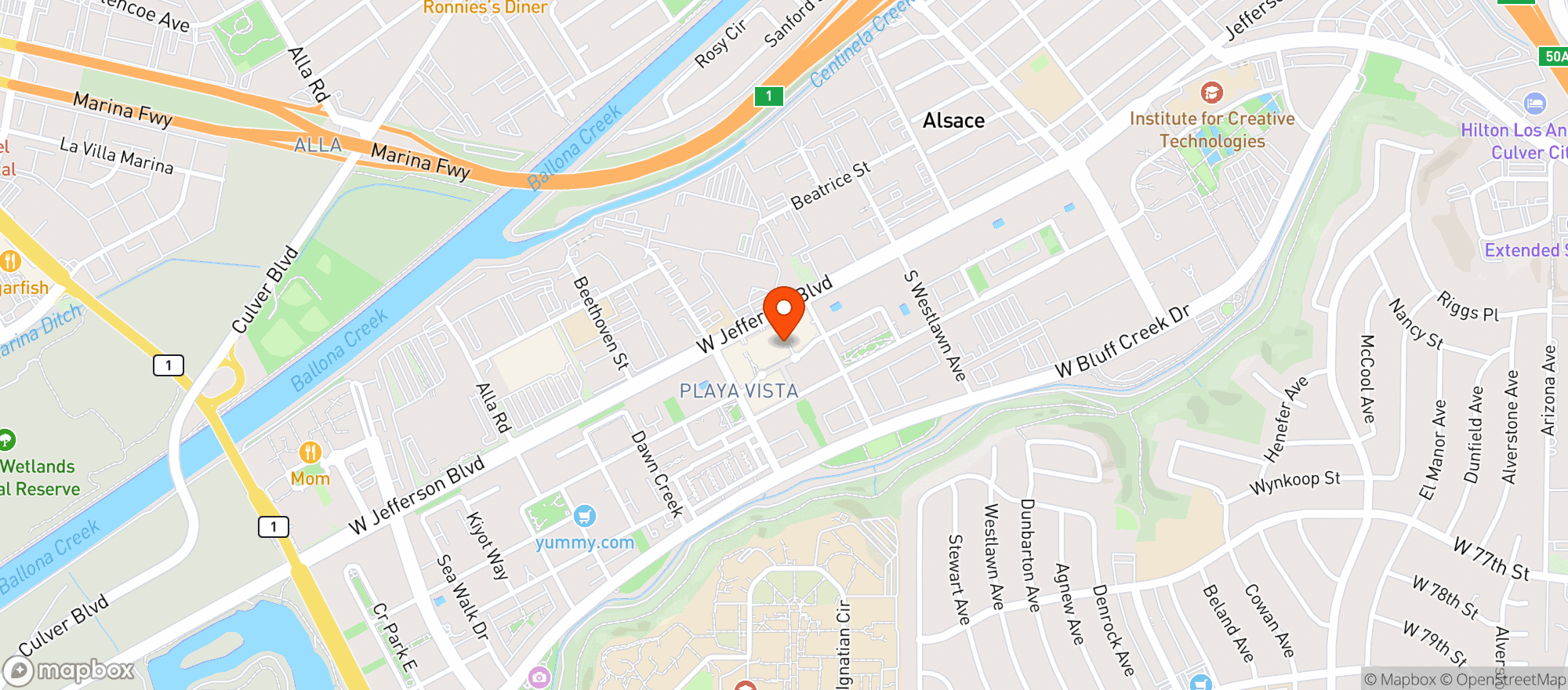 Map showing Whole Foods Market | Playa Vista