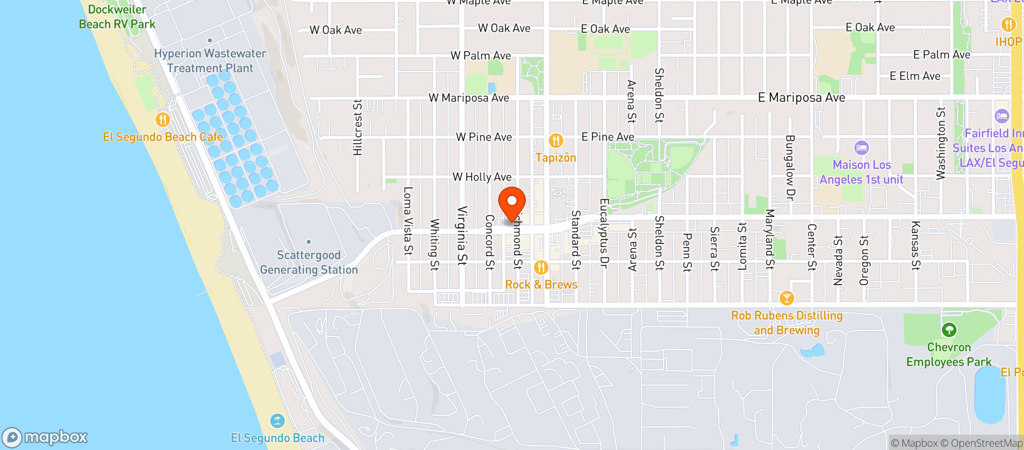 Map showing Barsha Wines - El Segundo
