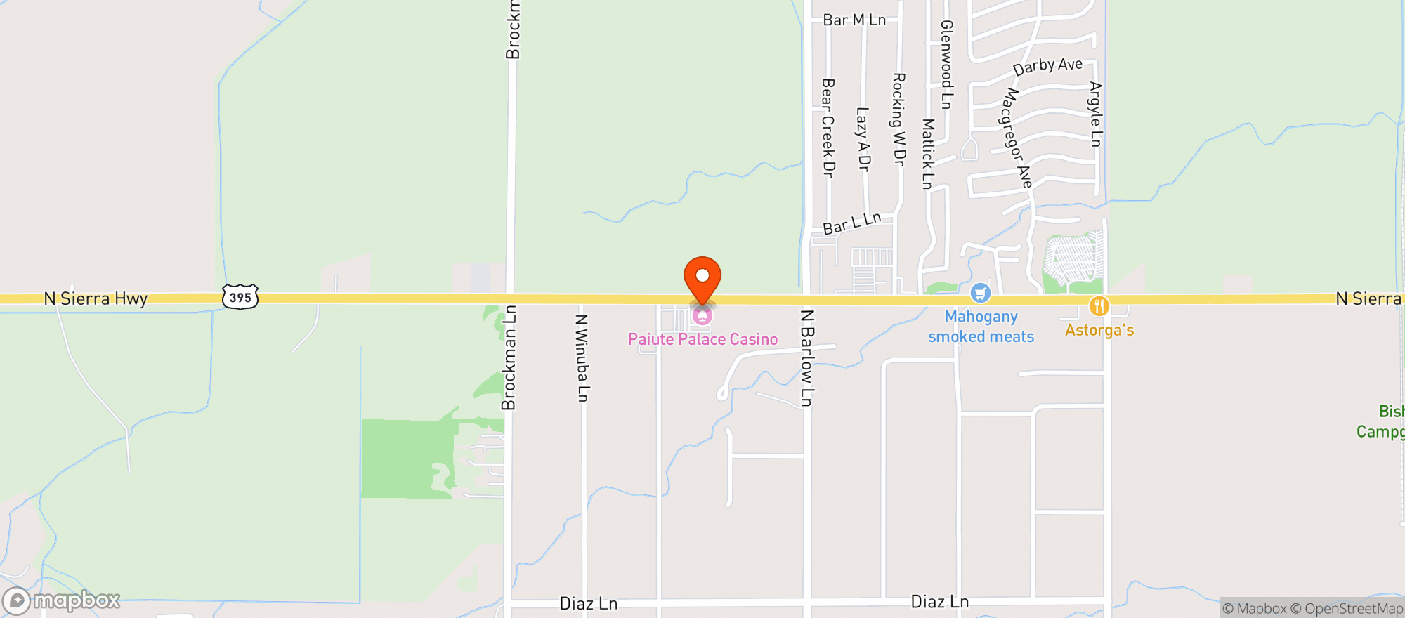 Map showing Paiute Palace Gas Station - Bishop