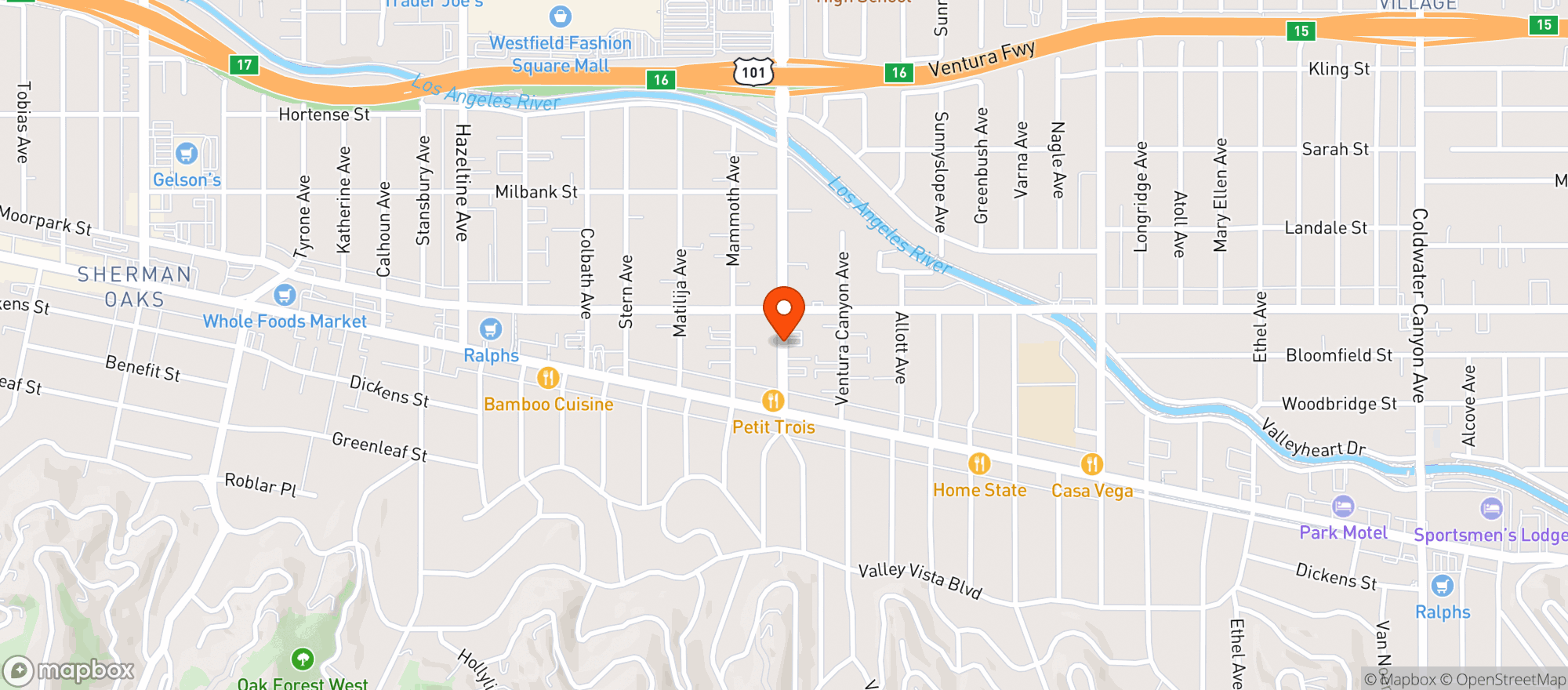 Map showing Woodman Liquor - Sherman Oaks