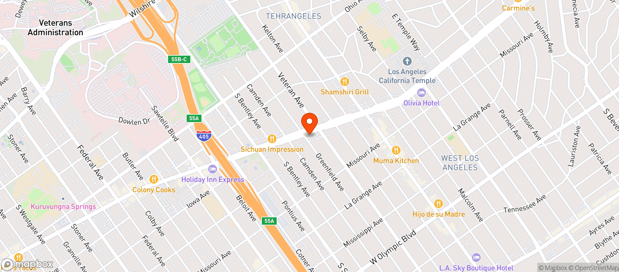 Map showing West Los Angeles