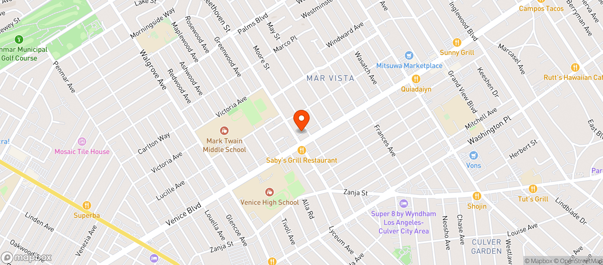 Map showing Blueys Venice - Los Angeles