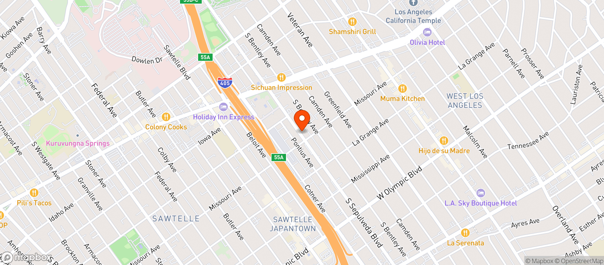 Map showing HERB DELIVERY - WEST LA