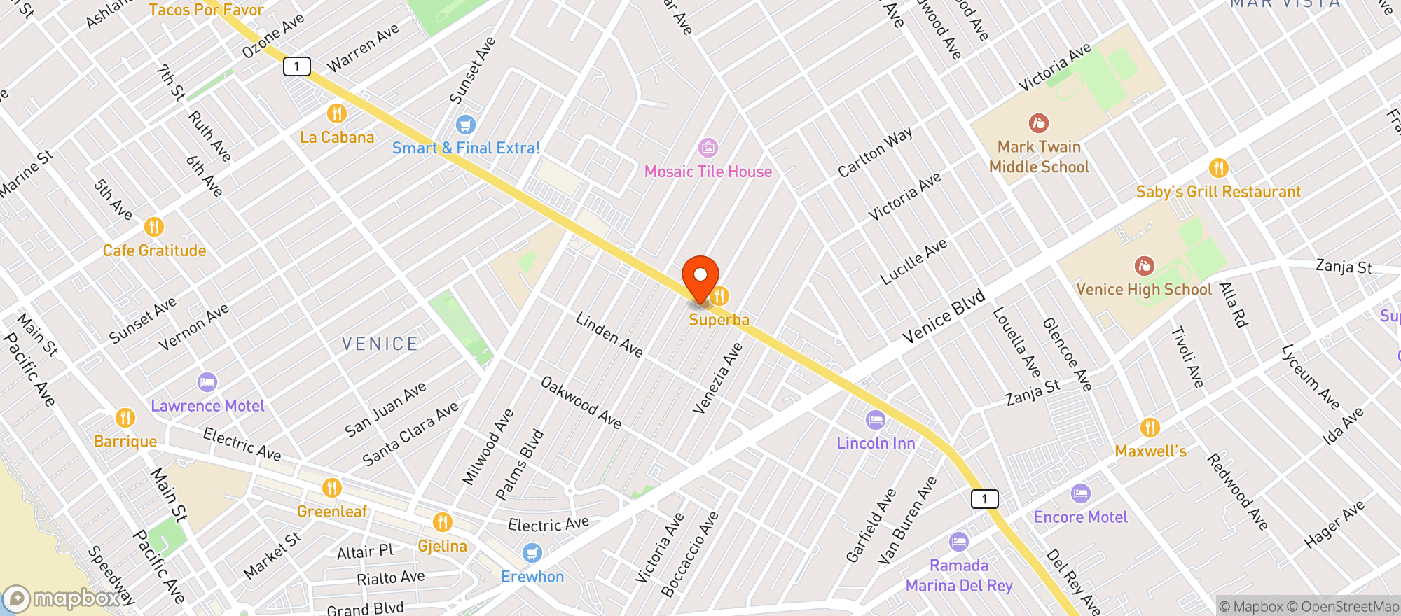 Map showing Superba Food & Bread