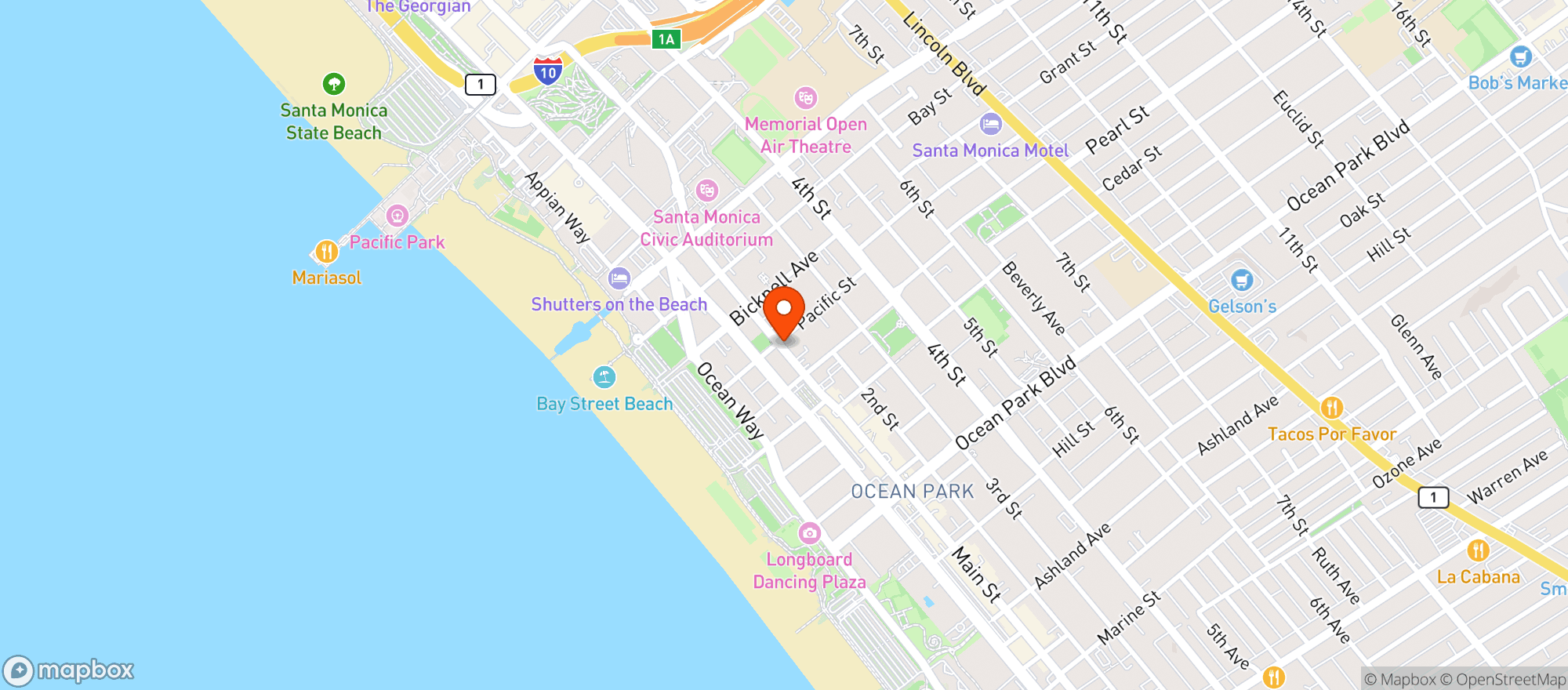 Map showing L & K Food Market - Santa Monica