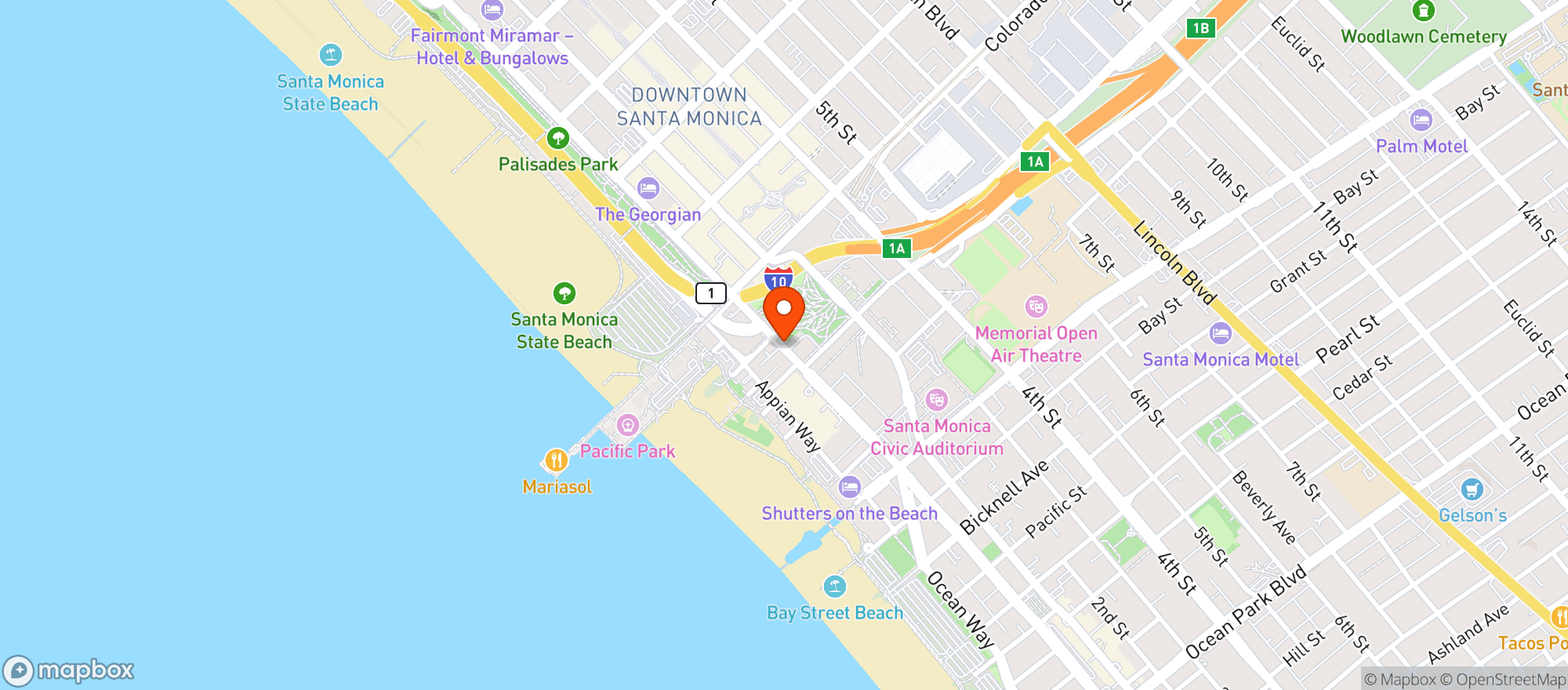 Map showing Chez Jay