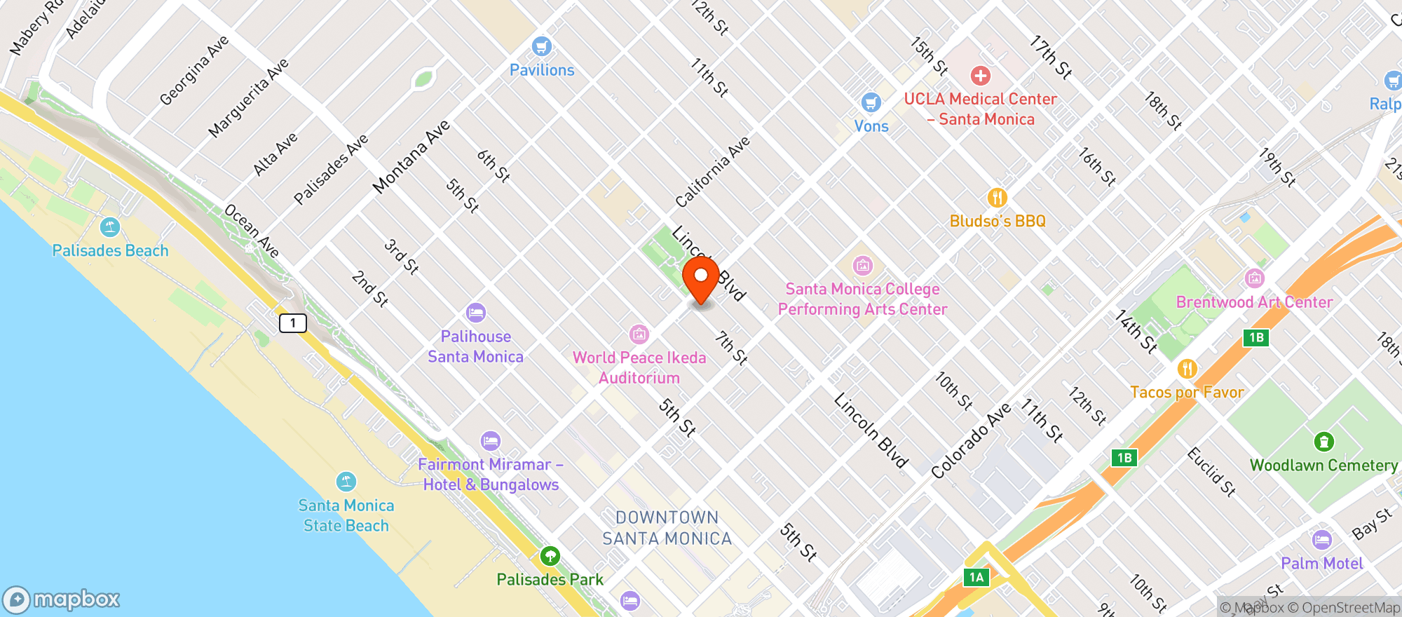Map showing Santa Monica Proper Hotel