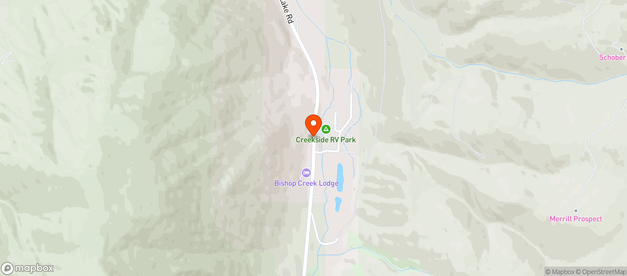 Map showing Creekside RV Park - Bishop