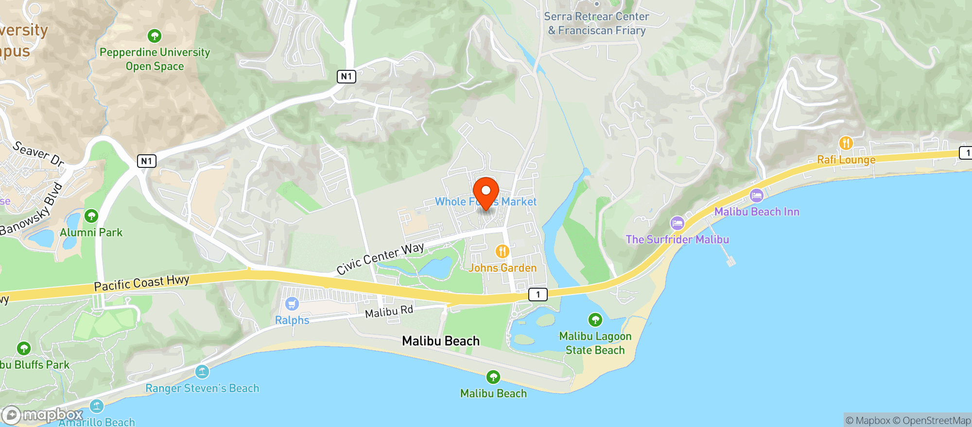 Map showing Whole Foods Market - Malibu
