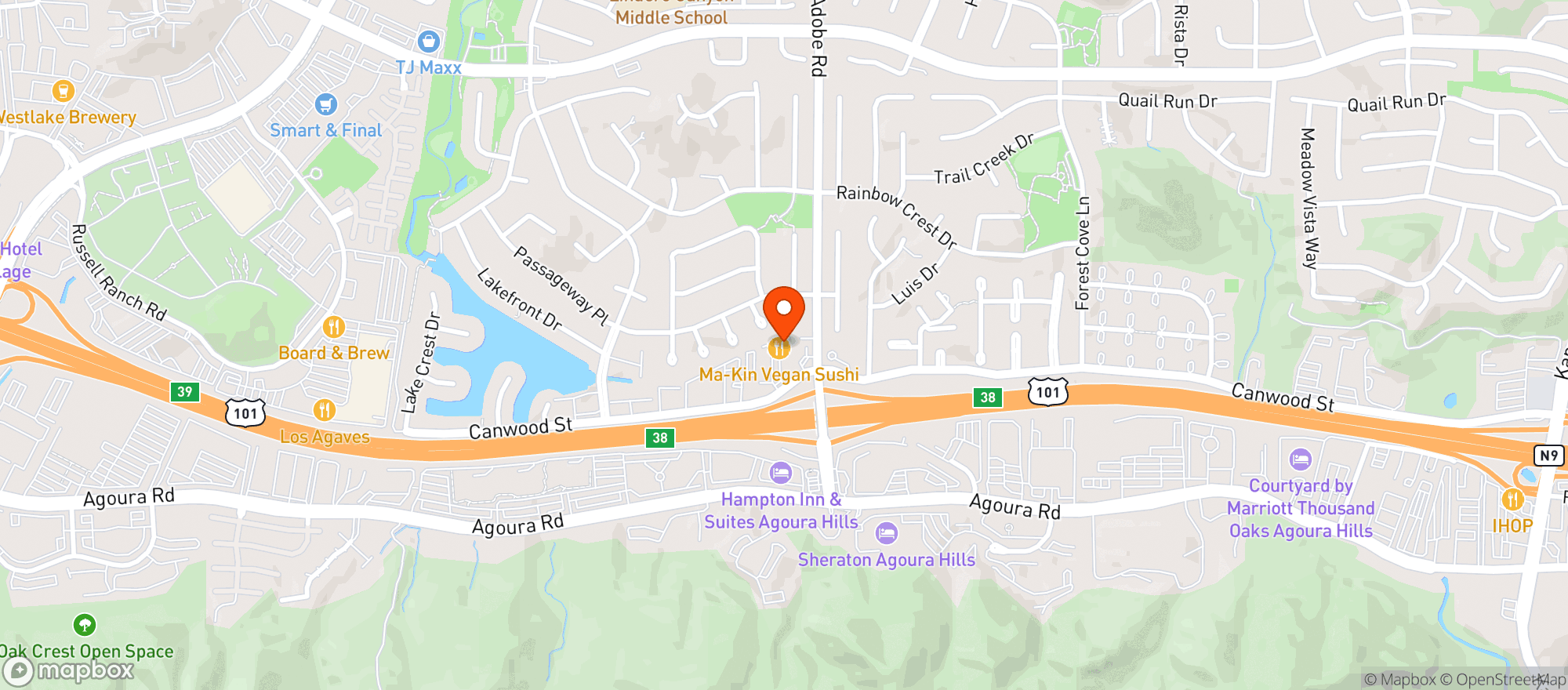Map showing Reyes Adobe Liquor - Agoura Hills