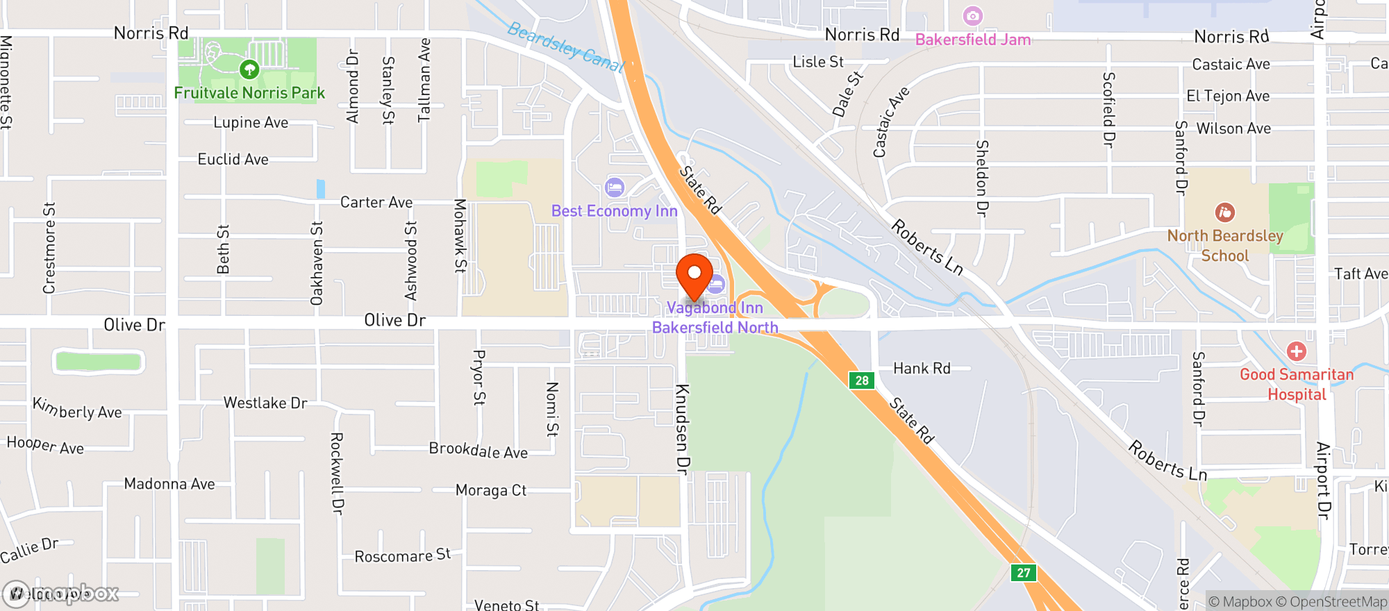 Map showing Acai Delight & Juice Bar - Bakersfield - Olive Drive