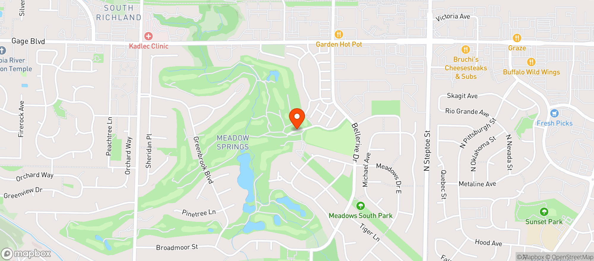 Map showing Meadow Springs Country Club
