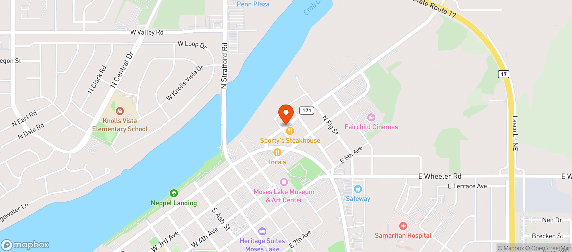 Map showing Sportys Steakhouse
