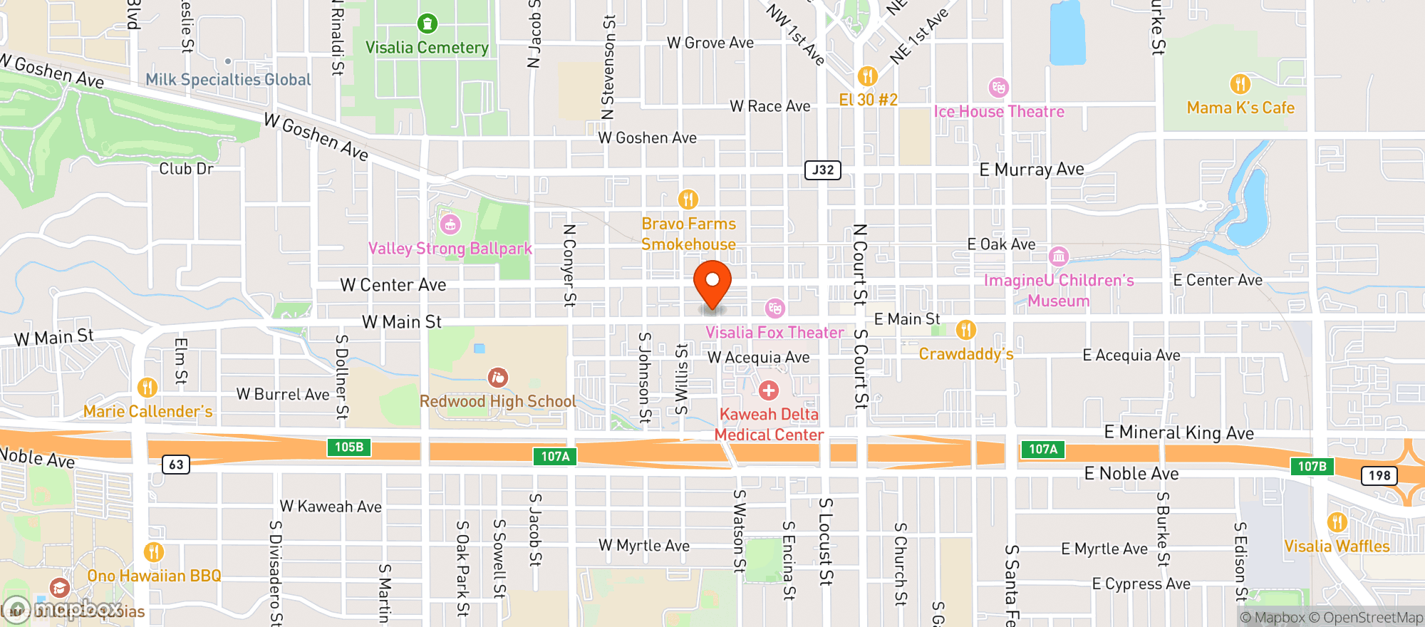 Map showing Bravo Farms Restaurant
