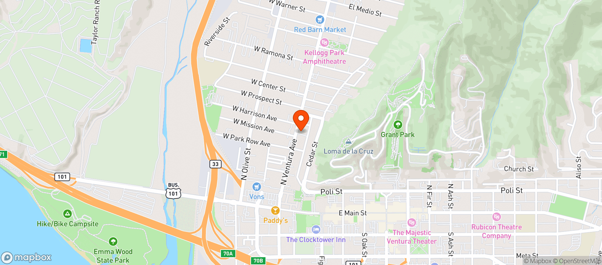 Map showing Singing Sun (Mission Ave) - Ventura