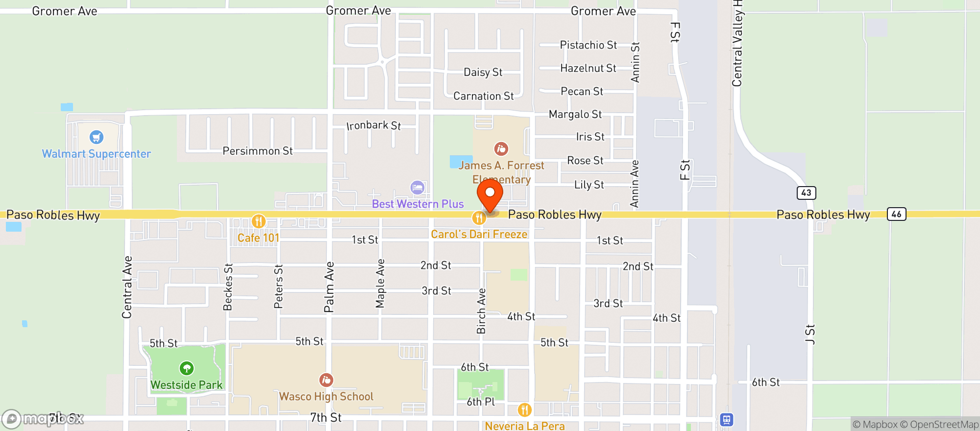 Map showing Wasco Market 76