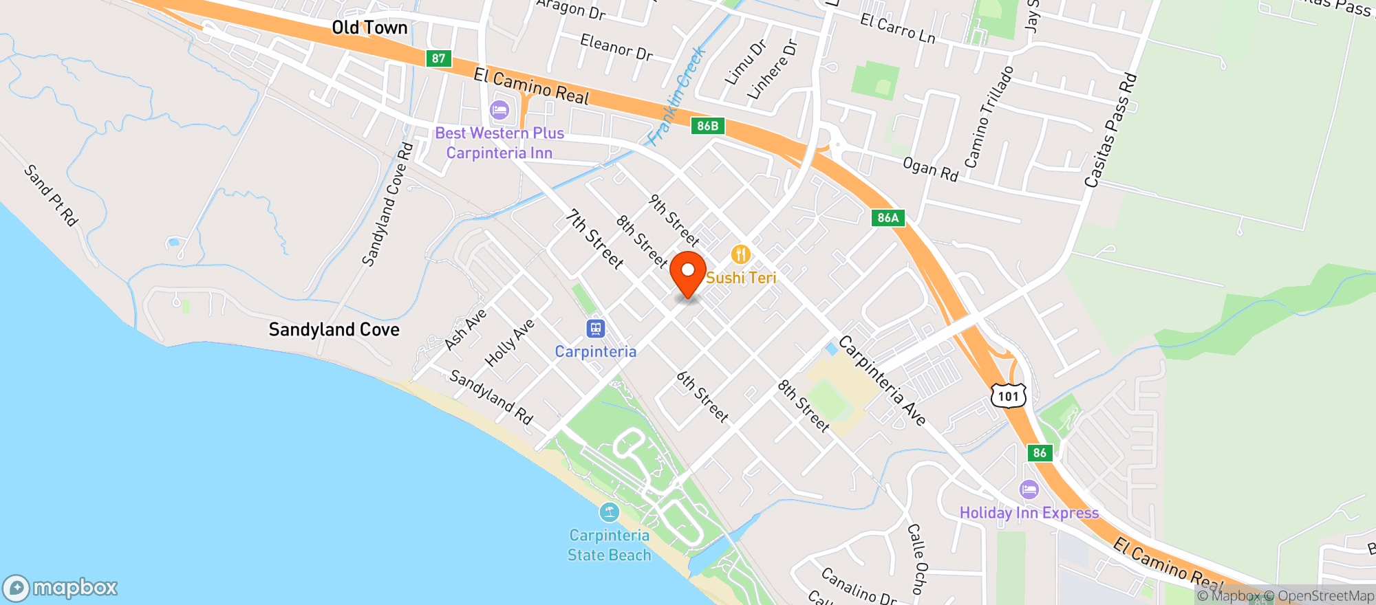 Map showing Tina's Pizza - Carpinteria