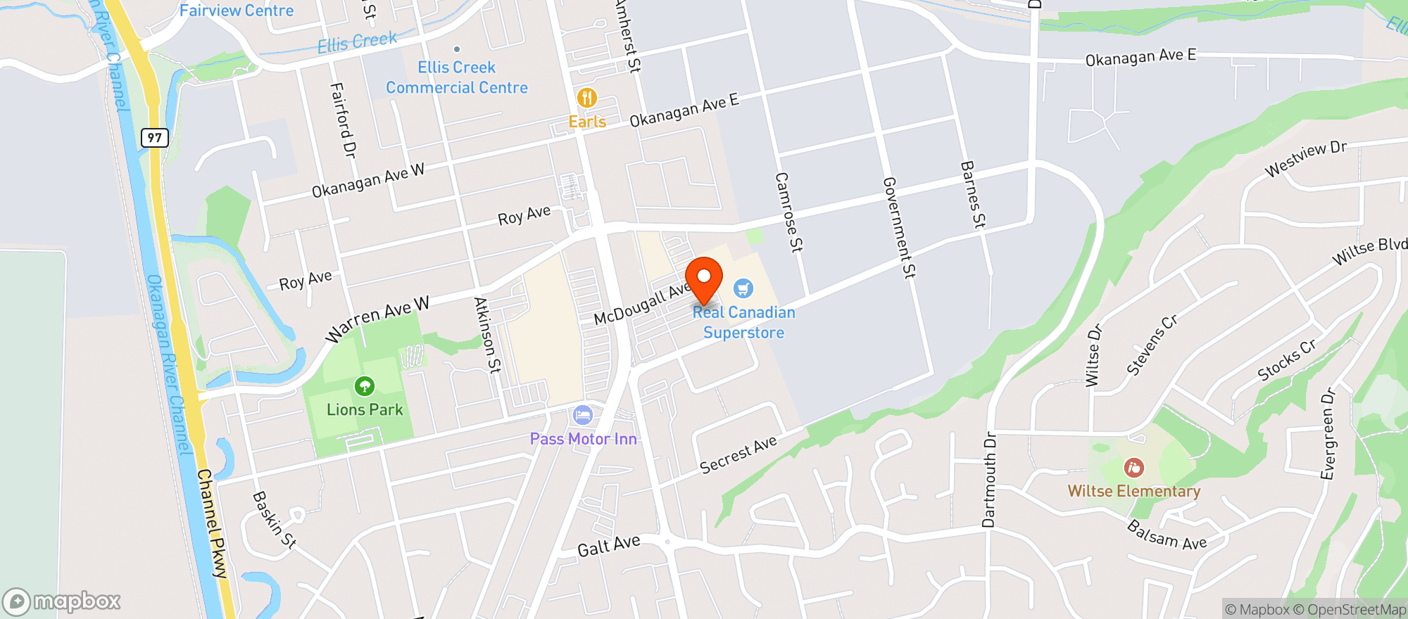Map showing Real Canadian Superstore