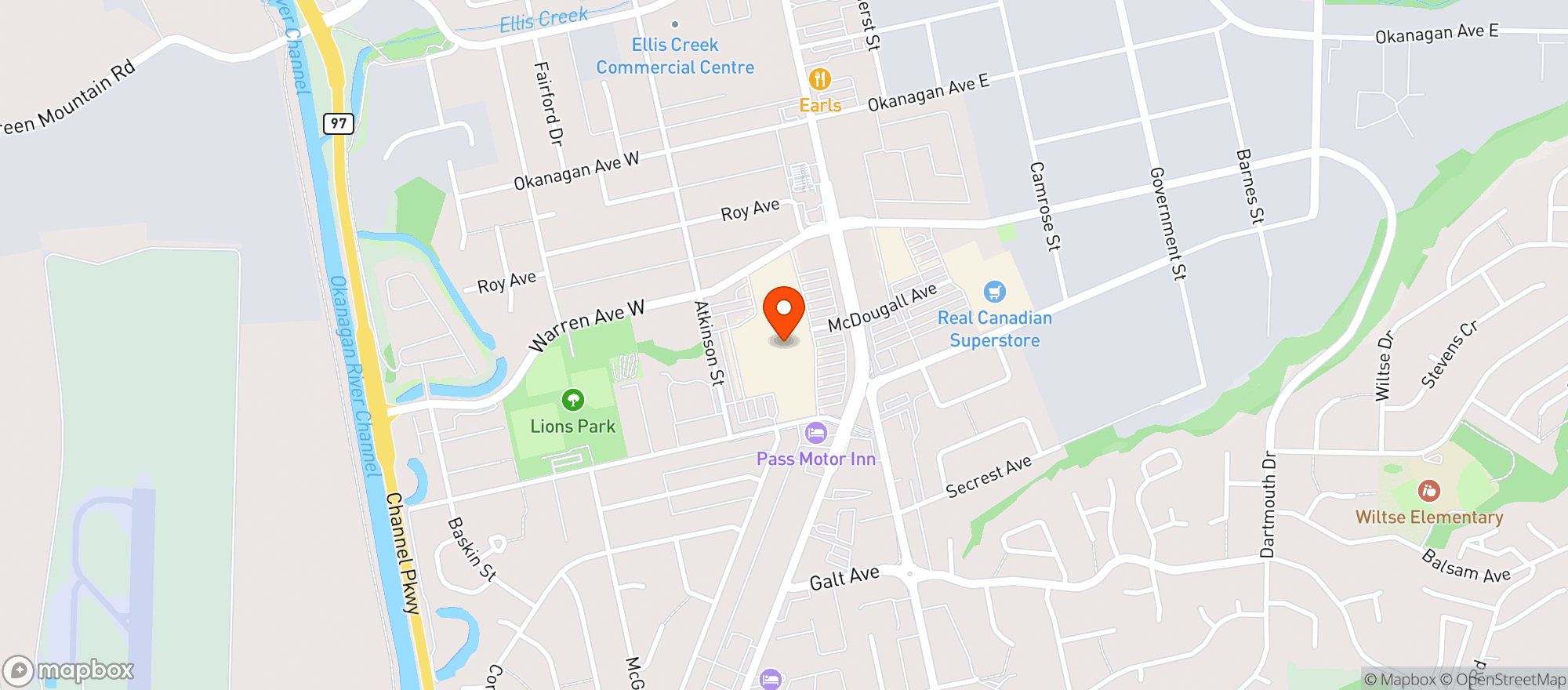 Map showing Warehouse One Penticton