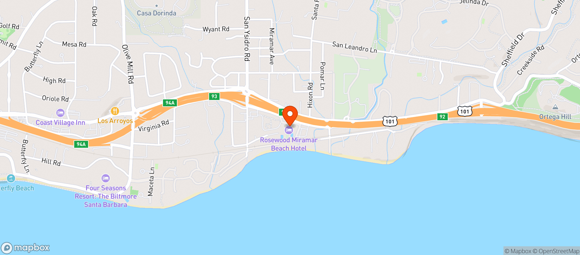 Map showing Rosewood Miramar Beach #1173833