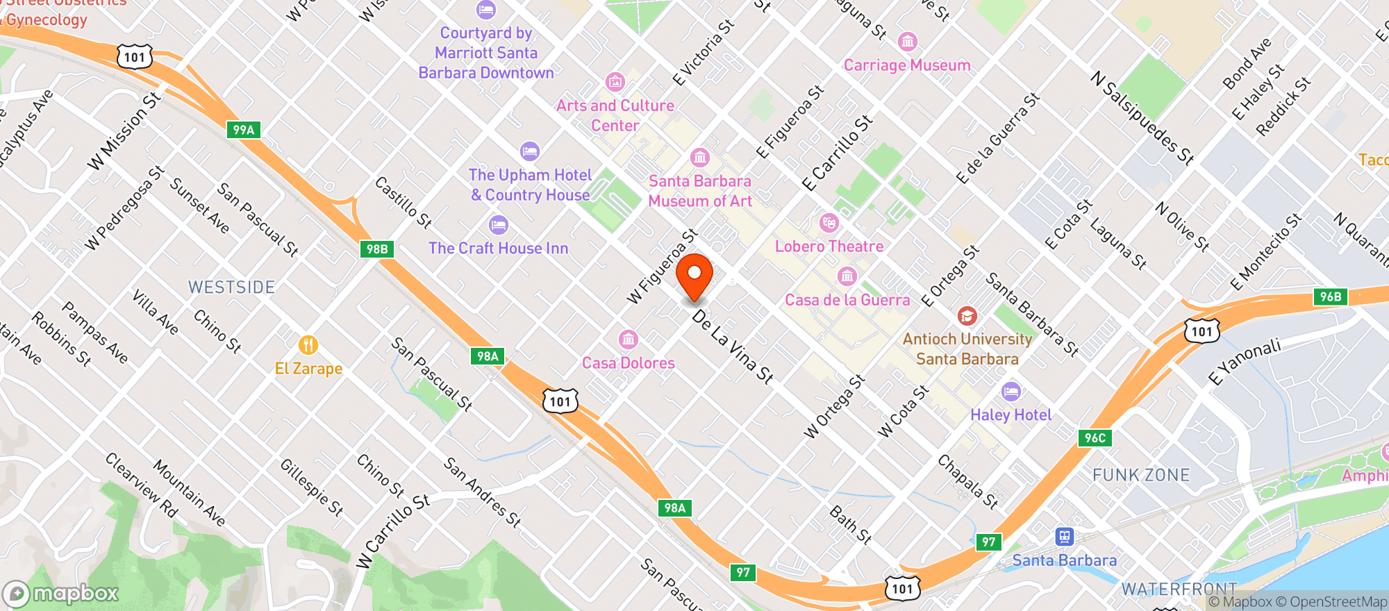 Map showing Tino's Italian Grocery - Santa Barbara