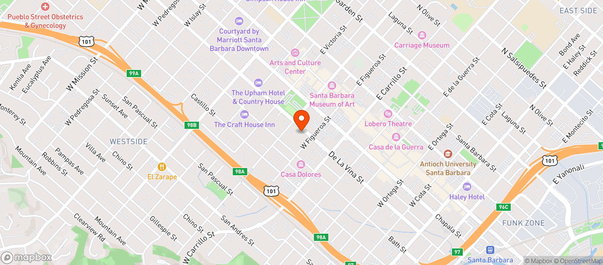 Map showing Red Sand Market - Santa Barbara