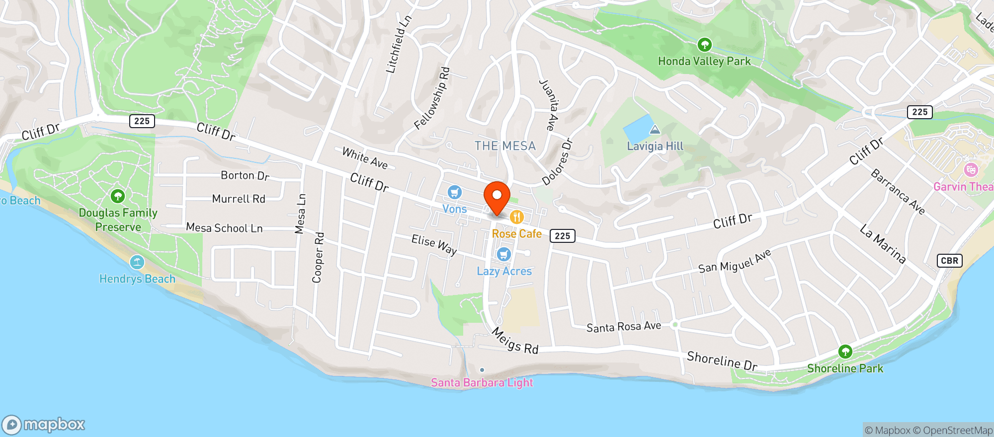 Map showing Mesa Liquor - Santa Barbara