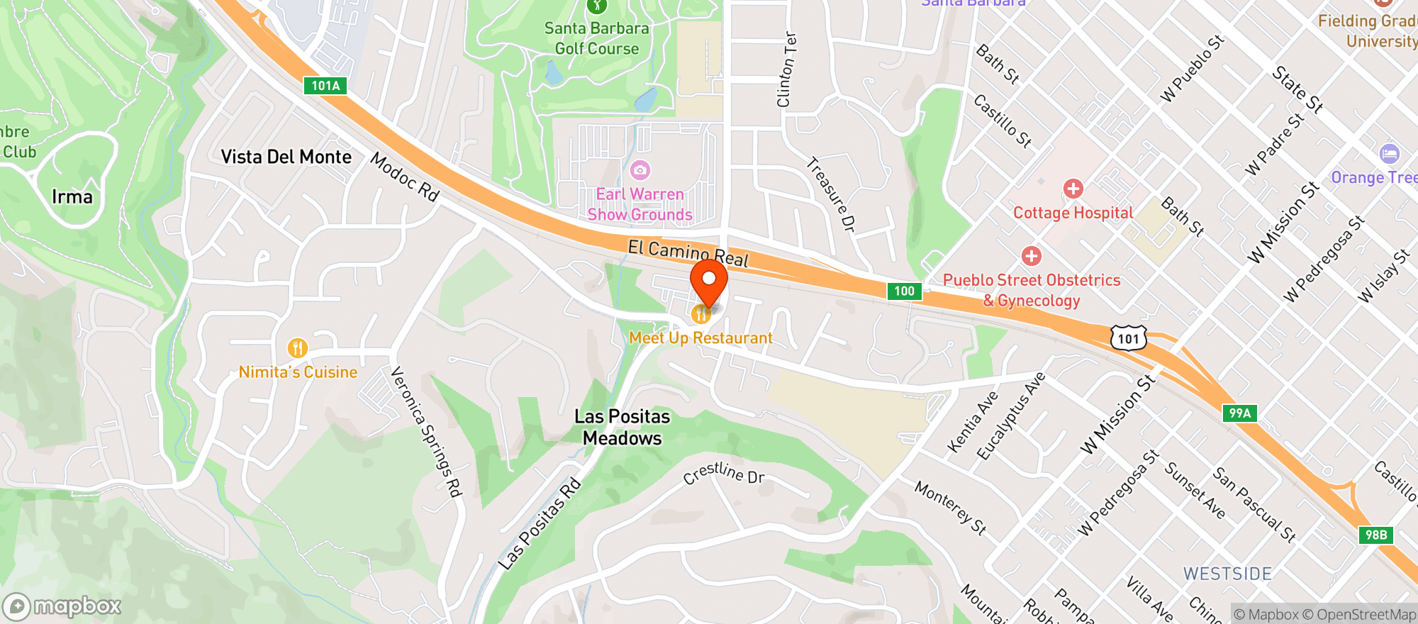 Map showing The Point Market Las Positas Fuel Depot - Santa Ba