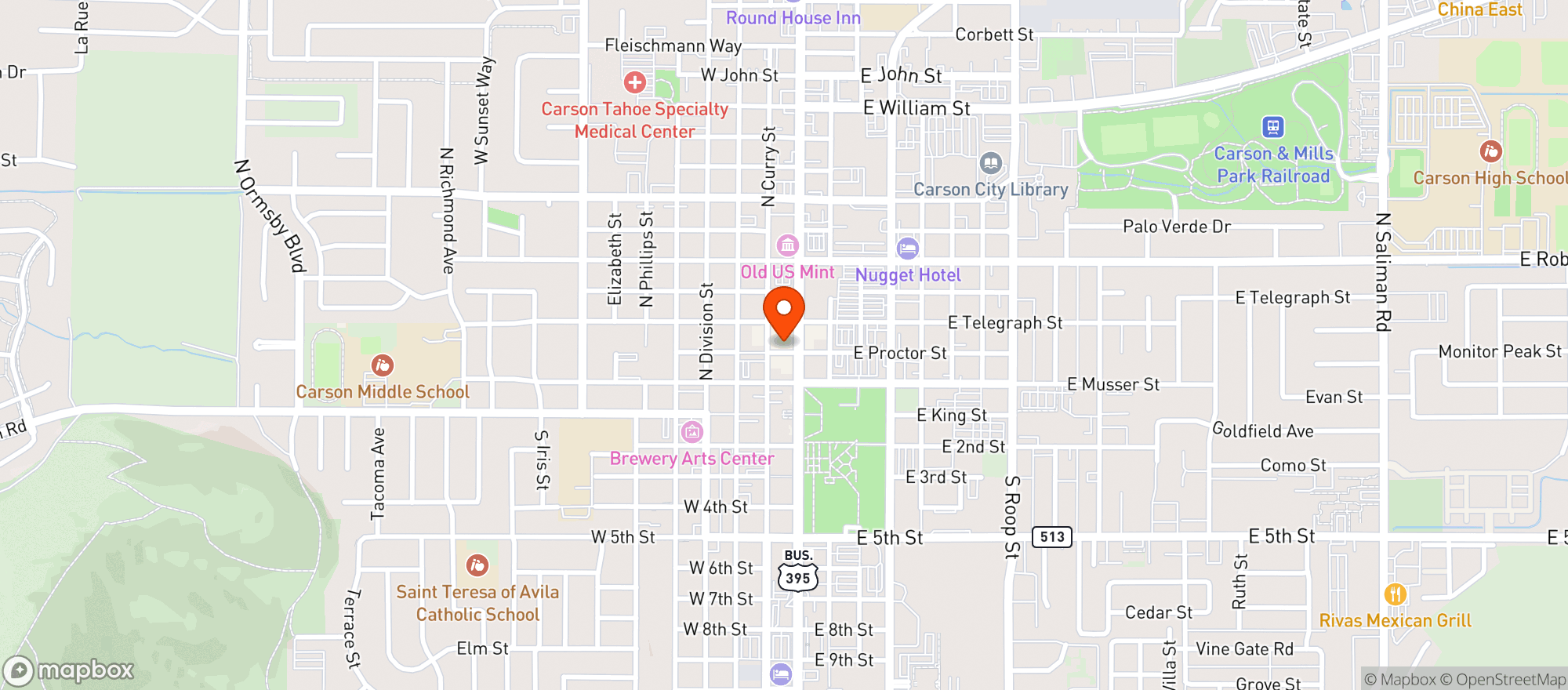 Map showing Great Basin Brewing Co. ~ Carson City
