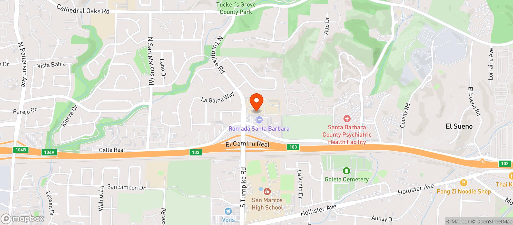 Map showing The Point Market at Walnut Shell - Goleta