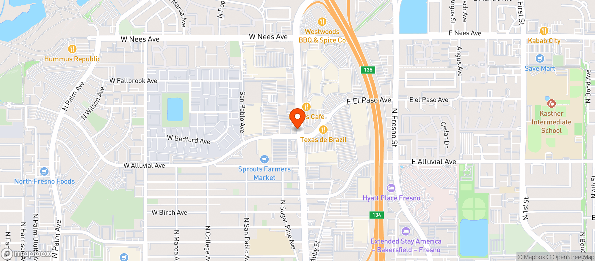 Map showing Famous Daves